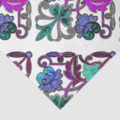 ティール（緑がかった色）紫ブルーグリーン刺繍花 薄葉紙 (詳細)