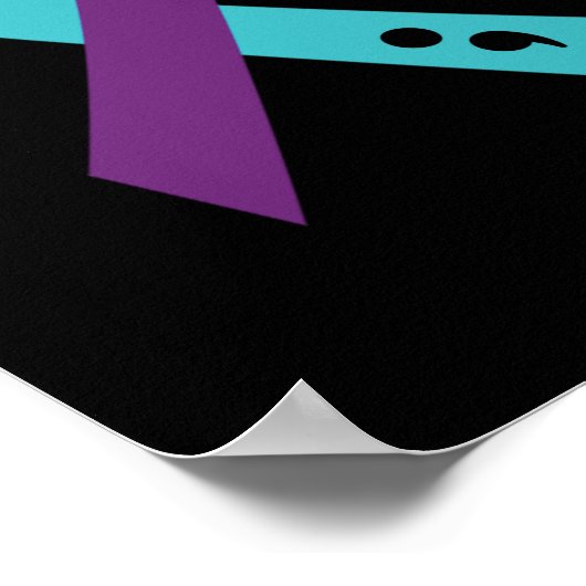 ティール（緑がかった色）紫リボンのセミコロン自殺の防止 ポスター (角)