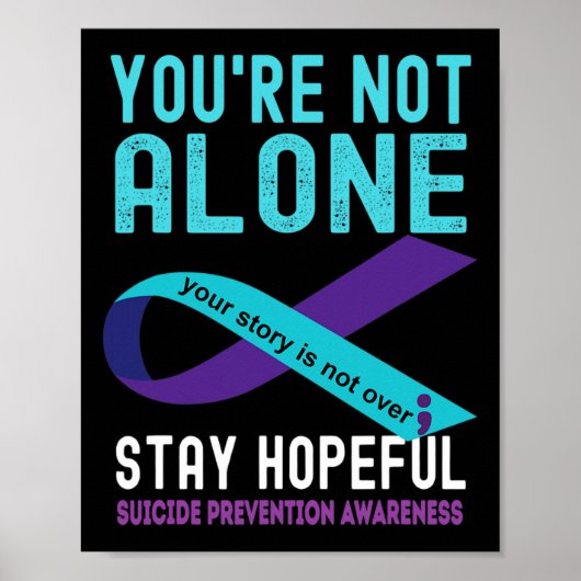 ティール（緑がかった色）紫リボン支援自殺防止戦争 ポスター (正面)