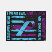 ティール（緑がかった色）紫リボン自殺認識度フラグ兄弟 フリースブランケット (正面(横))