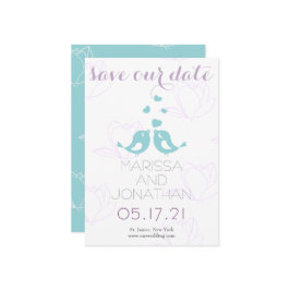 ティール（緑がかった色）/紫色のロブバードは日付カードを保存 セーブザデート