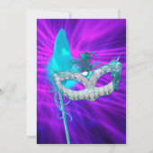 ティール(緑がかった色)紫色の羽マスクされた仮装パーティー 招待状 (裏面)