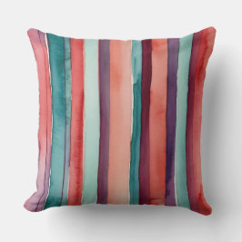 ティール（緑がかった色）、紫、ブルゴーニュストライプー クッション