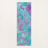 ティール（緑がかった色）、紫、青、金ゴールドスワール流体アート ヨガマット (裏面)