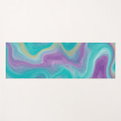 ティール（緑がかった色）、紫、青、金ゴールドスワール流体アート ヨガマット (正面(横))