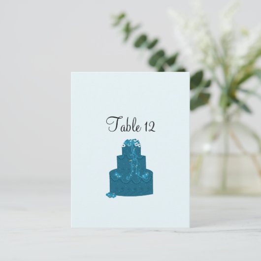 ティール（緑がかった色）結婚のケーキテーブルシーティングカード ポストカード (スタンド正面)