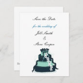 ティール（緑がかった色）結婚のケーキ日付を保存 セーブザデート (正面/裏面)