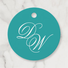 ティール（緑がかった色）結婚のモノグラムクラシックのシンプル書道 フェイバータグ