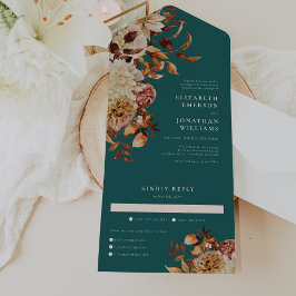 ティール(緑がかった色)結婚の全てを一つの招待状 オールインワン招待状