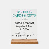 ティール（緑がかった色）結婚グリーンのNAMESカードギフト澄ん アクリルサイン (正面)