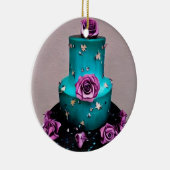 ティール(緑がかった色)結婚ケーキ セラミックオーナメント (右)