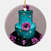 ティール(緑がかった色)結婚ケーキ セラミックオーナメント (裏面)