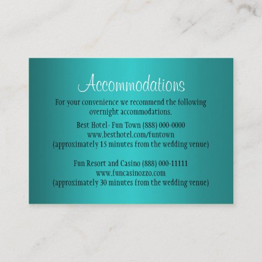 ティール(緑がかった色)結婚ズアコモデーション – 披露宴カード エンクロージャーカード (正面)