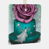 ティール(緑がかった色)結婚ズケーキ&フラワー セラミックオーナメント (右)