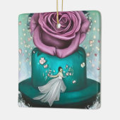 ティール(緑がかった色)結婚ズケーキ&フラワー セラミックオーナメント (左)