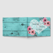 ティール(緑がかった色)結婚ズハートウッドピ素朴ンクフローラ ゲストブック (全面)