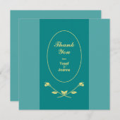 ティール(緑がかった色)結婚バラ サンキューカード (正面/裏面)