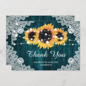 ティール（緑がかった色）結婚ヒマワリサンキューカード サンキューカード (正面/裏面)