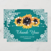ティール（緑がかった色）結婚ヒマワリサンキューカード サンキューカード (正面/裏面)
