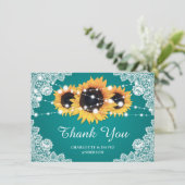 ティール（緑がかった色）結婚ヒマワリサンキューカード サンキューカード (スタンド正面)