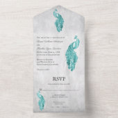 ティール(緑がかった色)結婚ピーコックの全招待状 オールインワン招待状 (内側)
