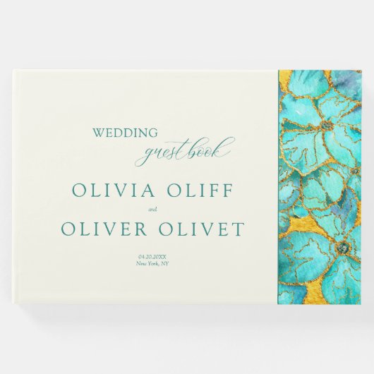 ティール（緑がかった色）結婚花 ゲストブック (正面)