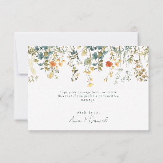 ティール（緑がかった色）結婚野花 サンキューカード (裏面)