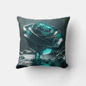 「ティール（緑がかった色）結晶バラ落雨滴」 クッション (裏面)