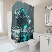 「ティール(緑がかった色)結晶バラ落雨滴」 シャワーカーテン (インサイチュ)