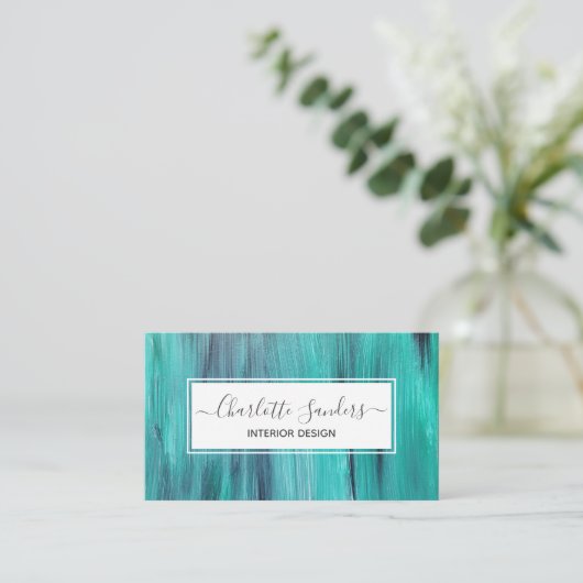 ティール（緑がかった色）絵を描およびホワイト名刺 名刺 (スタンド正面)