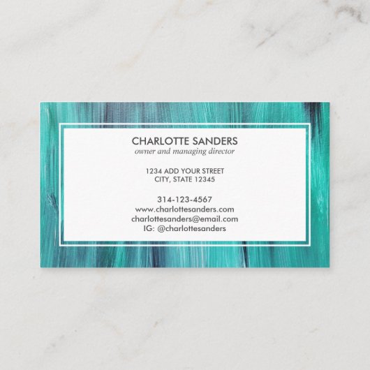 ティール(緑がかった色)絵を描およびホワイト名刺 名刺 (裏面)