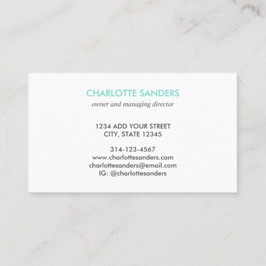 ティール（緑がかった色）絵を描エレガントチョーク名刺 名刺 (裏面)