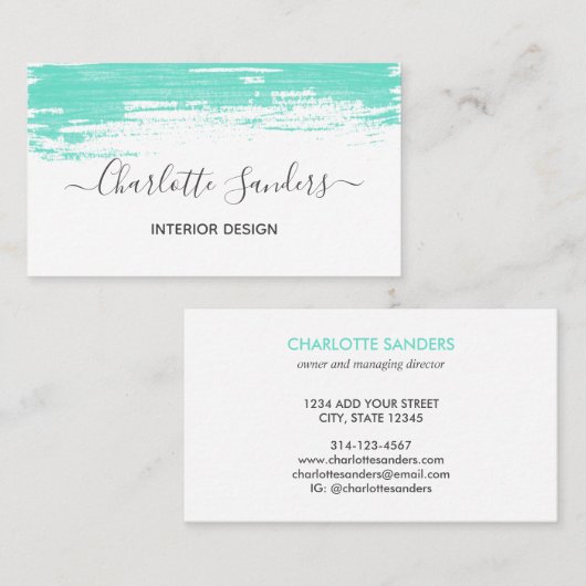 ティール(緑がかった色)絵を描エレガントチョーク名刺 名刺 (正面/裏面)