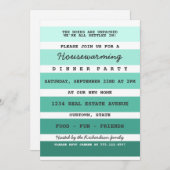 ティール(緑がかった色)絵を描サンプル引っ越し祝いパーティーパーティー 招待状 (正面/裏面)