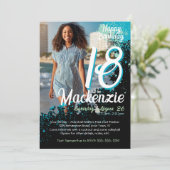 ティール（緑がかった色）絵を描（ばちゃばちゃ）跳ねる写真18番目の誕生日招待状 招待状 (スタンド正面)