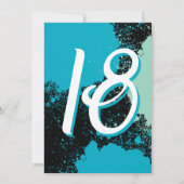 ティール（緑がかった色）絵を描（ばちゃばちゃ）跳ねる写真18番目の誕生日招待状 招待状 (裏面)