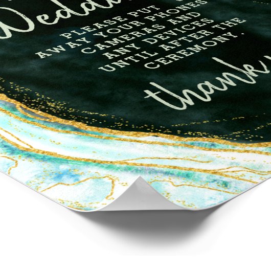 ティール(緑がかった色)緑と金ゴールドのプラグ結婚リング解除の表記号 ポスター (角)