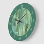 ティール（緑がかった色）緑の水彩カラーカッチパターン ラージ壁時計 (傾斜)