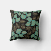 ティール（緑がかった色）緑の金ゴールド離れのブラッドのパターン クッション (裏面)