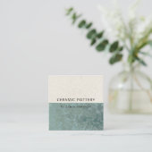 ティール(緑がかった色)緑セラミック釉施釉斑入り食感 スクエア名刺 (スタンド正面)