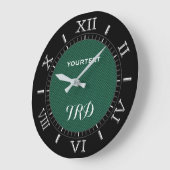 ティール(緑がかった色)緑炭素繊維モノグラムパーソナライズされたダイヤル ラージ壁時計 (傾斜)