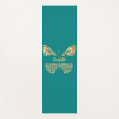 ティール（緑がかった色）緑色金ゴールド蝶の名前 ヨガマット (正面)