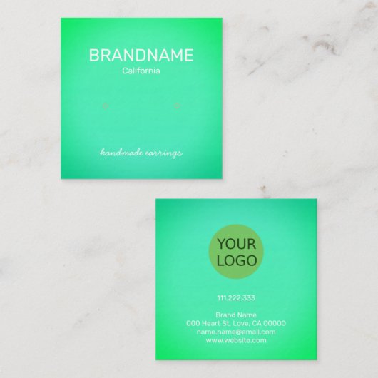 ティール(緑がかった色)緑虹色グラデーションイヤリング表示 スクエア名刺 (正面/裏面)