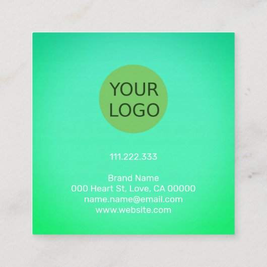 ティール(緑がかった色)緑虹色グラデーションイヤリング表示 スクエア名刺 (裏面)