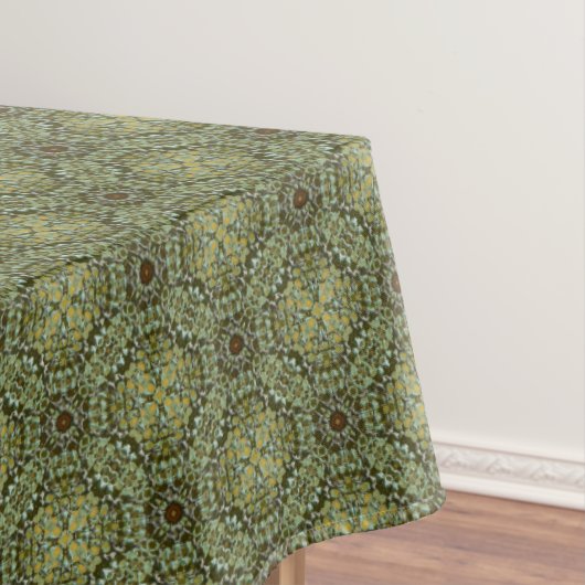 ティール(緑がかった色)、緑、金ゴールドヴィンテージの編み模様 テーブルクロス (インサイチュ)