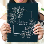 ティール(緑がかった色)縁どフローラ2025名前をカスタムする プランナー手帳