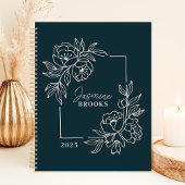 ティール(緑がかった色)縁どフローラ2025名前をカスタムする プランナー手帳