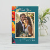 ティール（緑がかった色）縁ど結婚サンキューカード サンキューカード (スタンド正面)