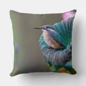 ティール(緑がかった色)羽ワイルドライフバード写真 クッション (裏面)
