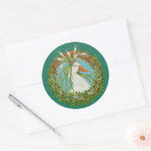 ティール(緑がかった色)背景を持つ春リースのMadeline ラウンドシール (封筒)